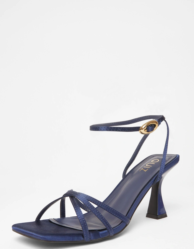 Navy Satin Strappy Flared Heels