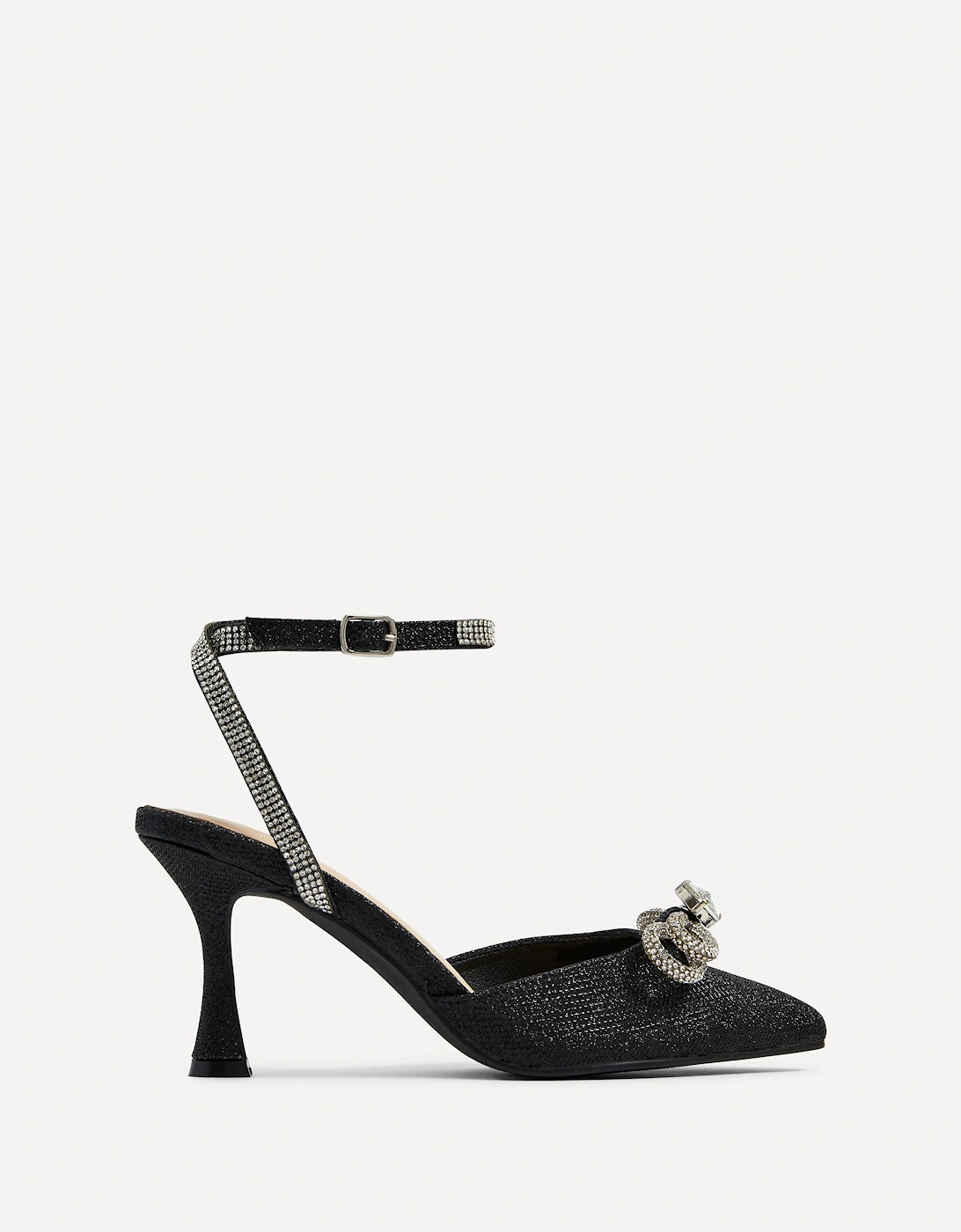 Beatrice Black Glitter Double Bow Embellished Mid Height Court Heel, 2 of 1