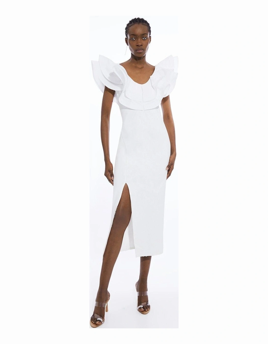Ruffle Ponte And Cotton Mix Jersey Side Split Maxi Dress, 2 of 1