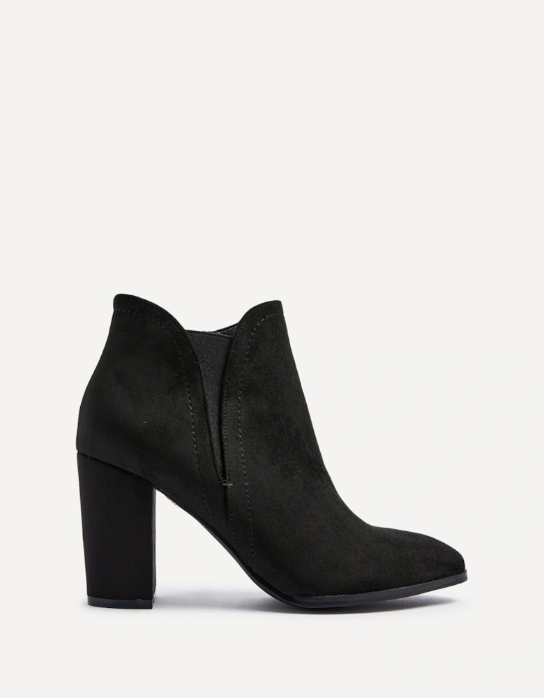 Freda Black Faux Suede Block Heeled Ankle Boot
