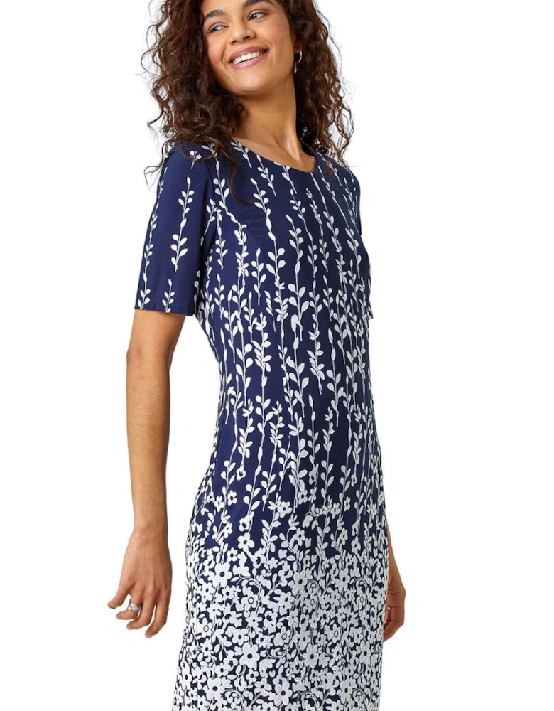 Border Print Floral Shift Dress