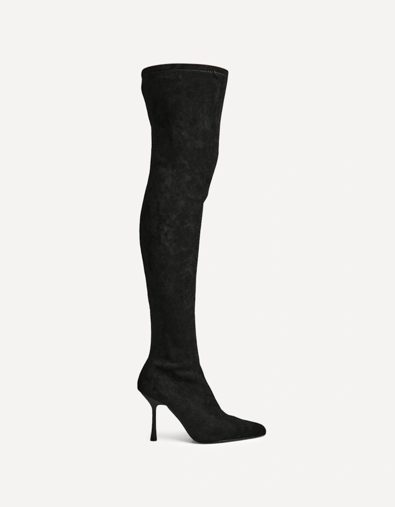 Rocky Black Faux Suede Stretch Over The Knee Stiletto Boot