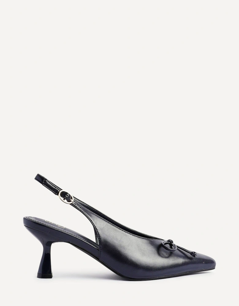 Ribbon Navy Faux Leather Slingback Court Heel