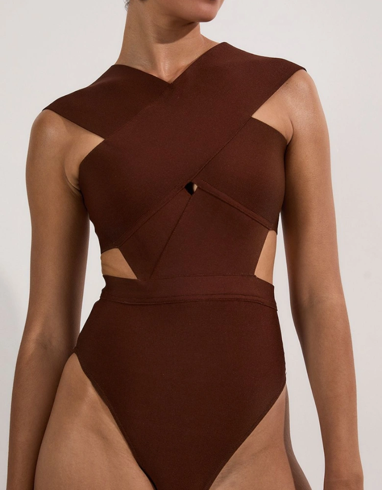 Bandage Textured Cross Front Swimsuit
