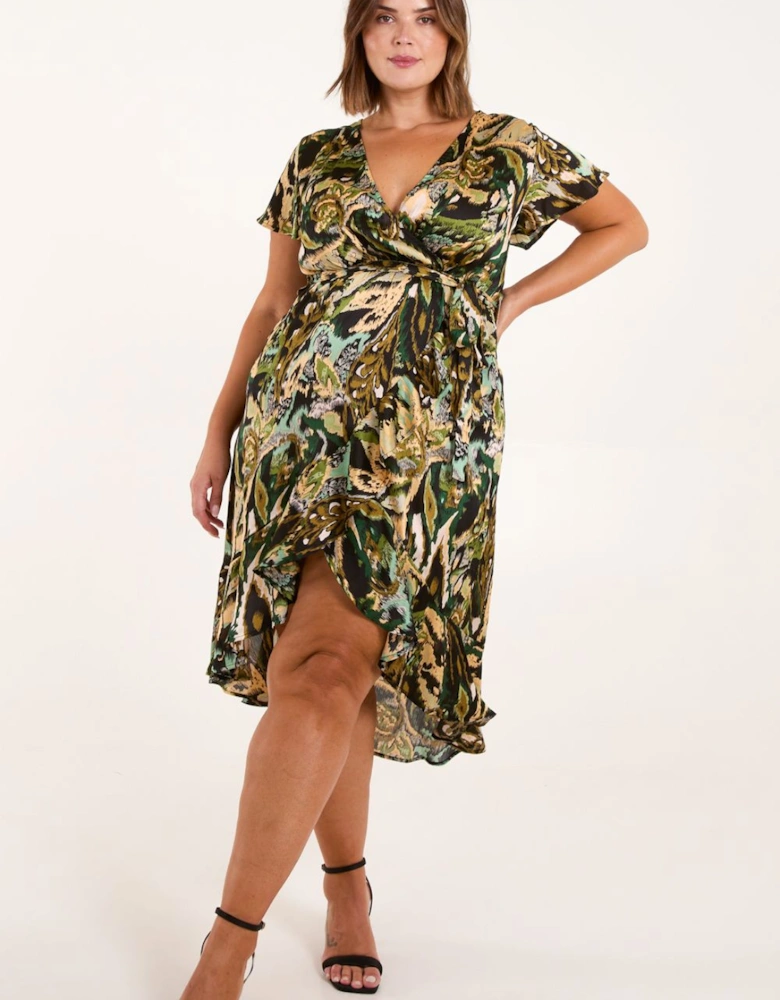 Curve Angel Sleeve Wrap Midi Dress