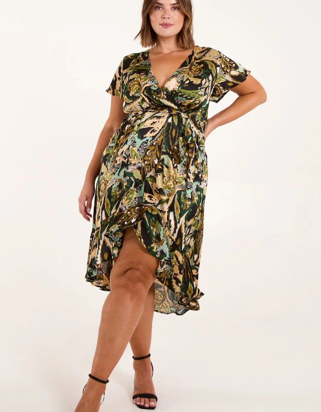 Curve Angel Sleeve Wrap Midi Dress, 2 of 1