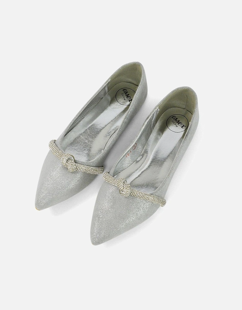 'Halley' Flat Heel Pointed Toe Sparkly Embellished Diamante Bridal Pumps