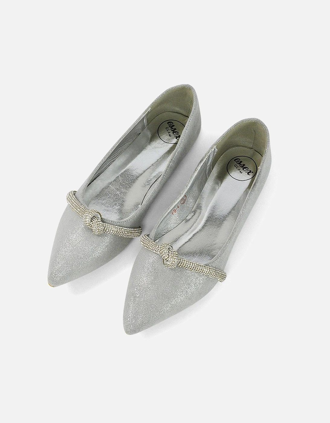 'Halley' Flat Heel Pointed Toe Sparkly Embellished Diamante Bridal Pumps, 2 of 1