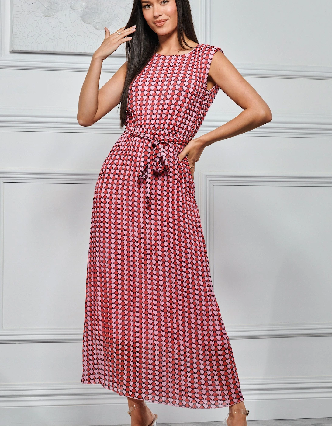 Heart Print Pleated Chiffon Maxi Dress, 2 of 1