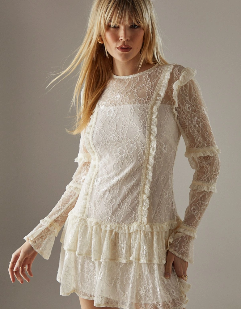 Lace Ruffle Insert Mini Dress