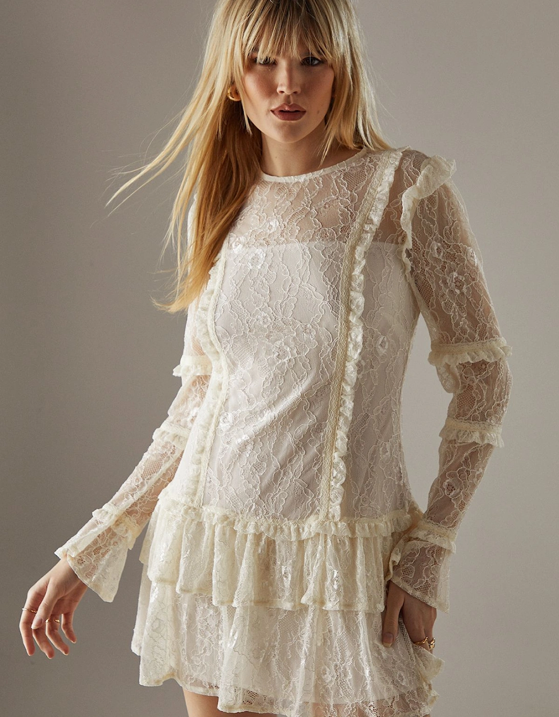 Lace Ruffle Insert Mini Dress, 2 of 1