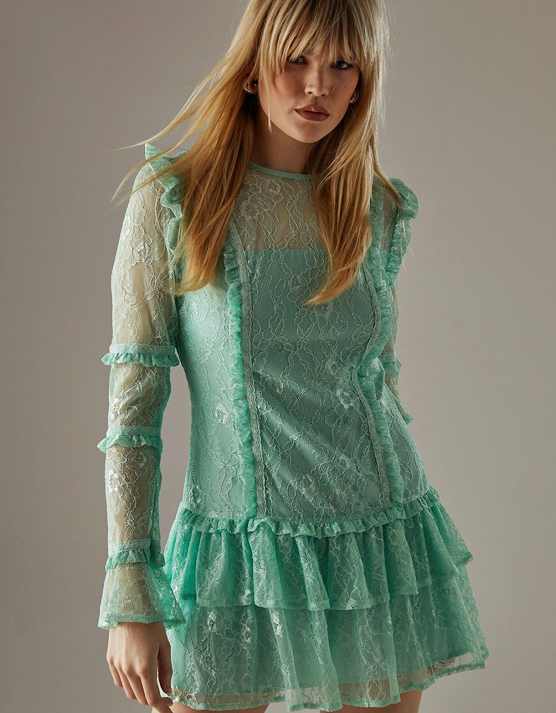 Lace Ruffle Insert Mini Dress, 2 of 1