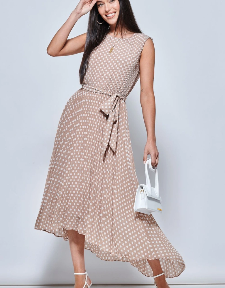 Pleated Chiffon High-Low Maxi Dress