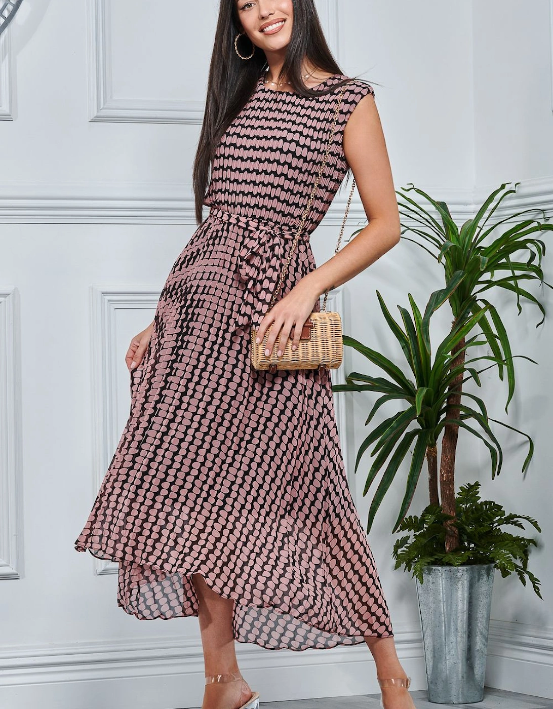 Pleated Chiffon High Low Maxi Dress, 2 of 1