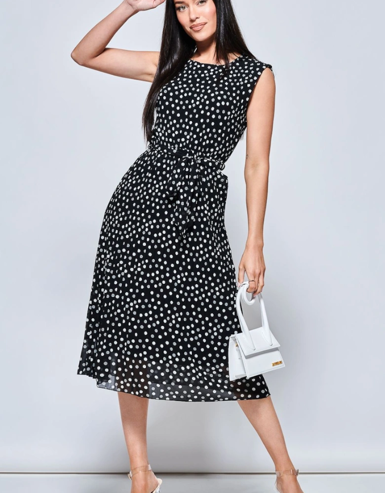 Haniya Spot Print Pleated Chiffon Dress