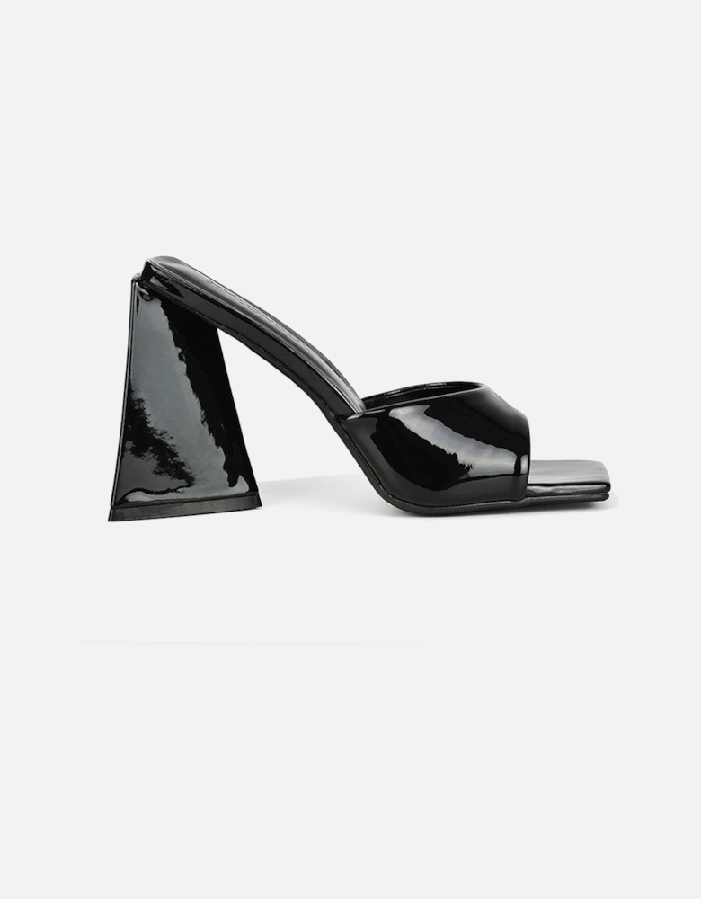 'Gracia' Square Peep Toe Sculptured Flared Block Heeled Mules