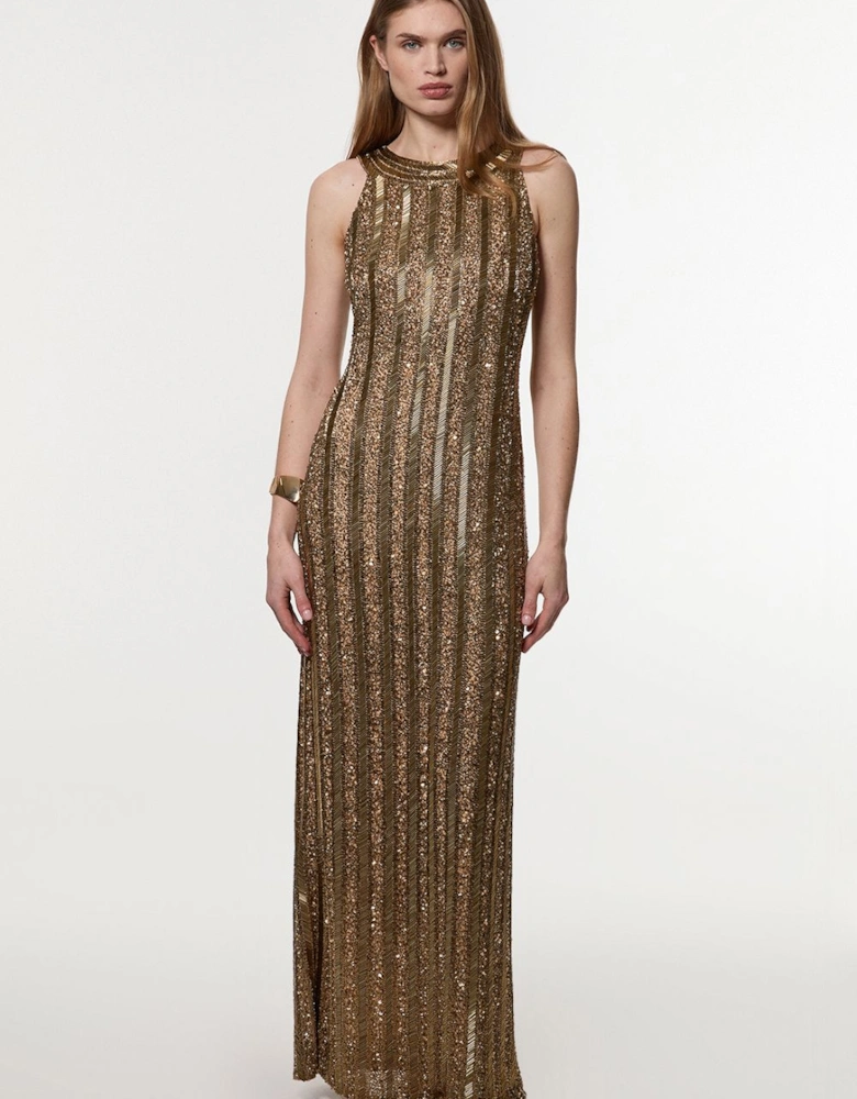 Petite Premium Embellished And Beaded Woven Column Midi Dress