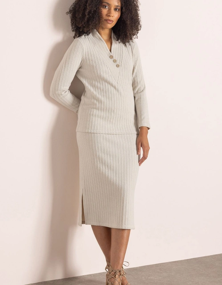 Brushed Rib Knit Midi Skirt