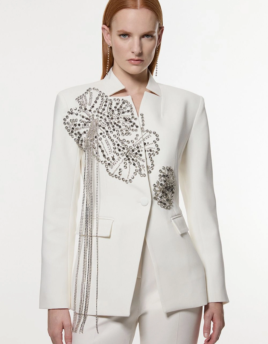 Placed Floral Crystal Embellished Tailored Blazer Jacket, 2 of 1