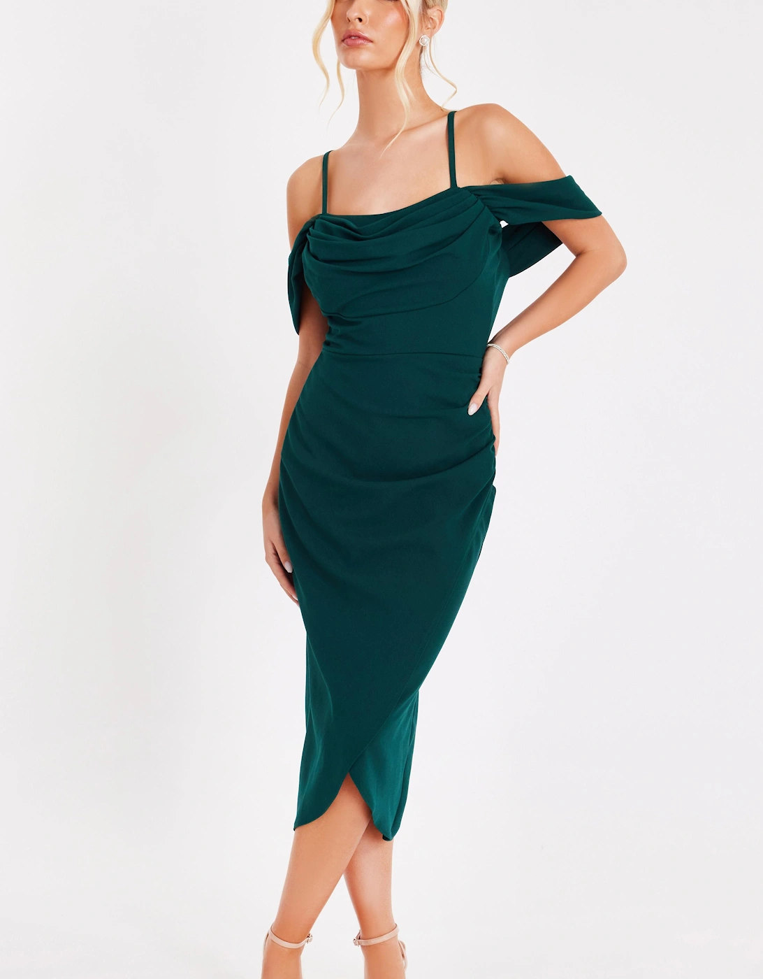Green Cold Shoulder Midi Dress, 2 of 1