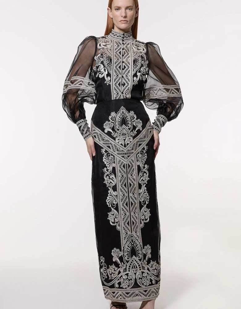 Embroidered Organdie Woven Midi Skirt