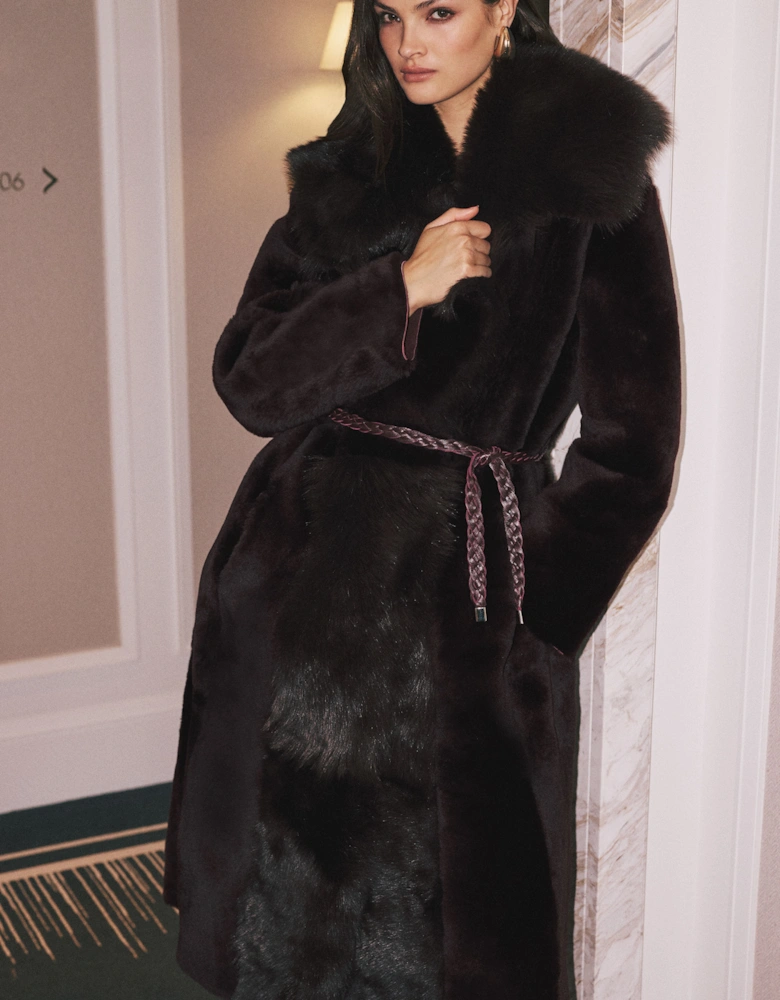 Reversible Shearling & Leather Belted Maxi Coat