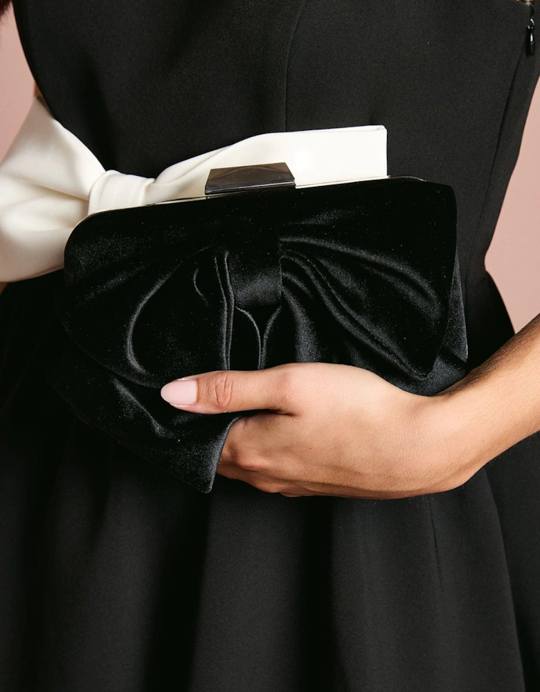 Azalea Velvet Bow Detail Clutch Bag