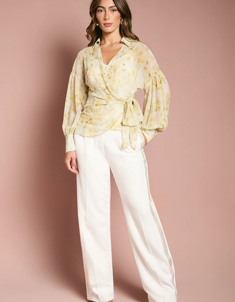 Printed Chiffon Wrap Top
