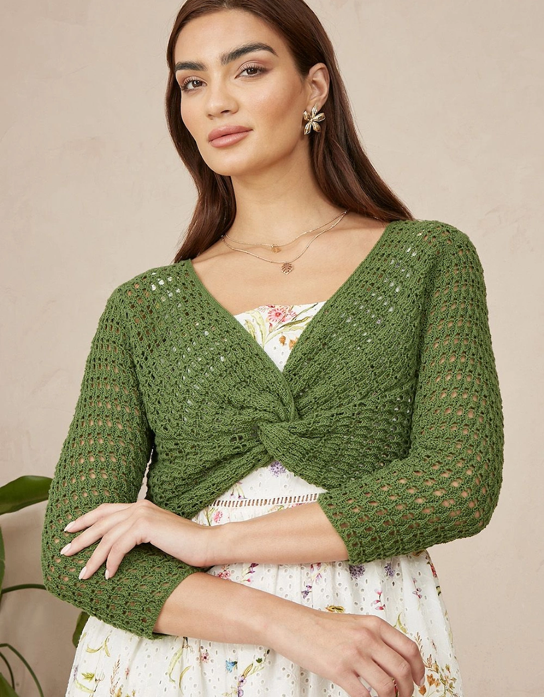 Green Crochet Cotton Twisted Bolero Top, 2 of 1