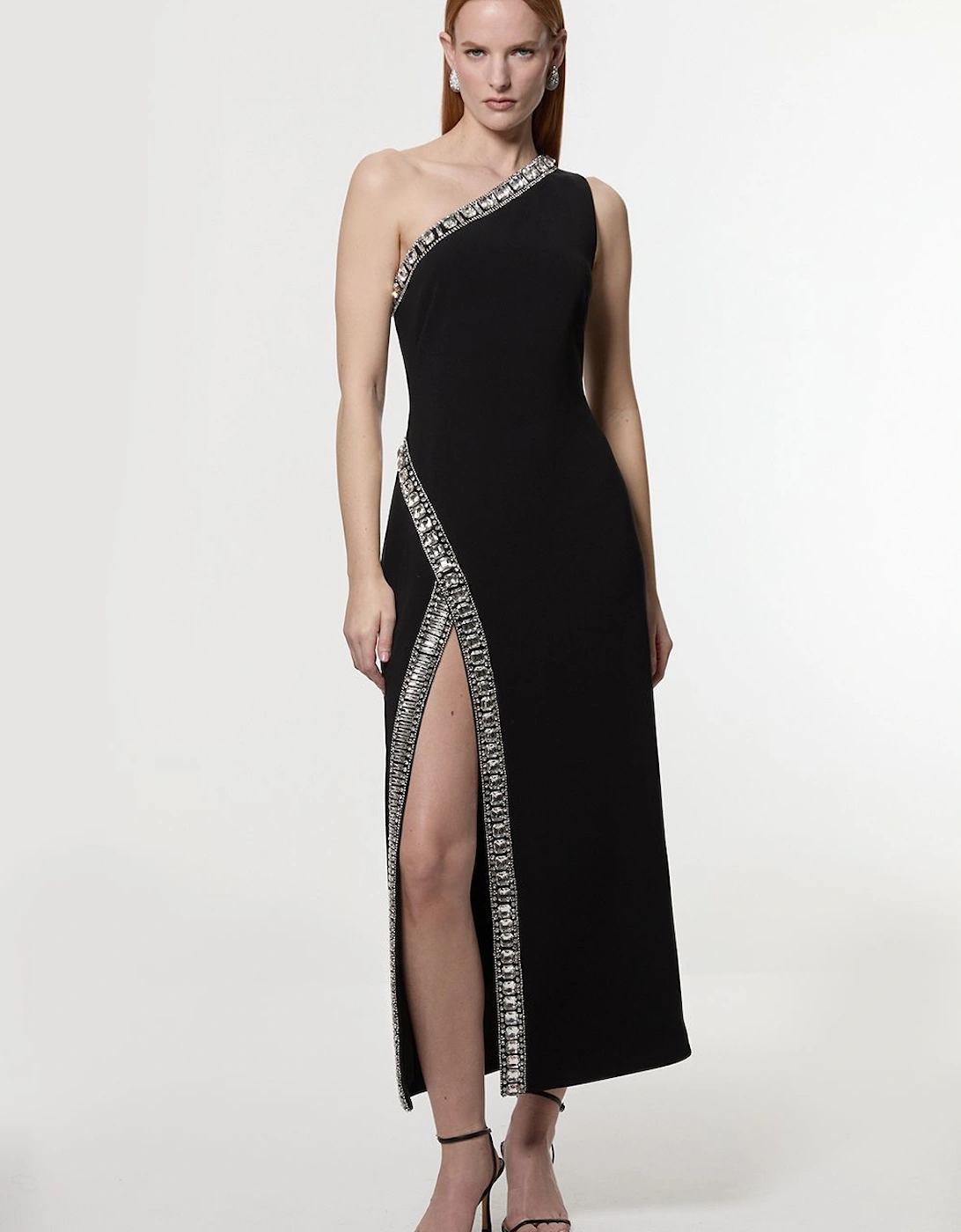 Crystal Embellished One Shoulder Woven Maxi Dress, 2 of 1