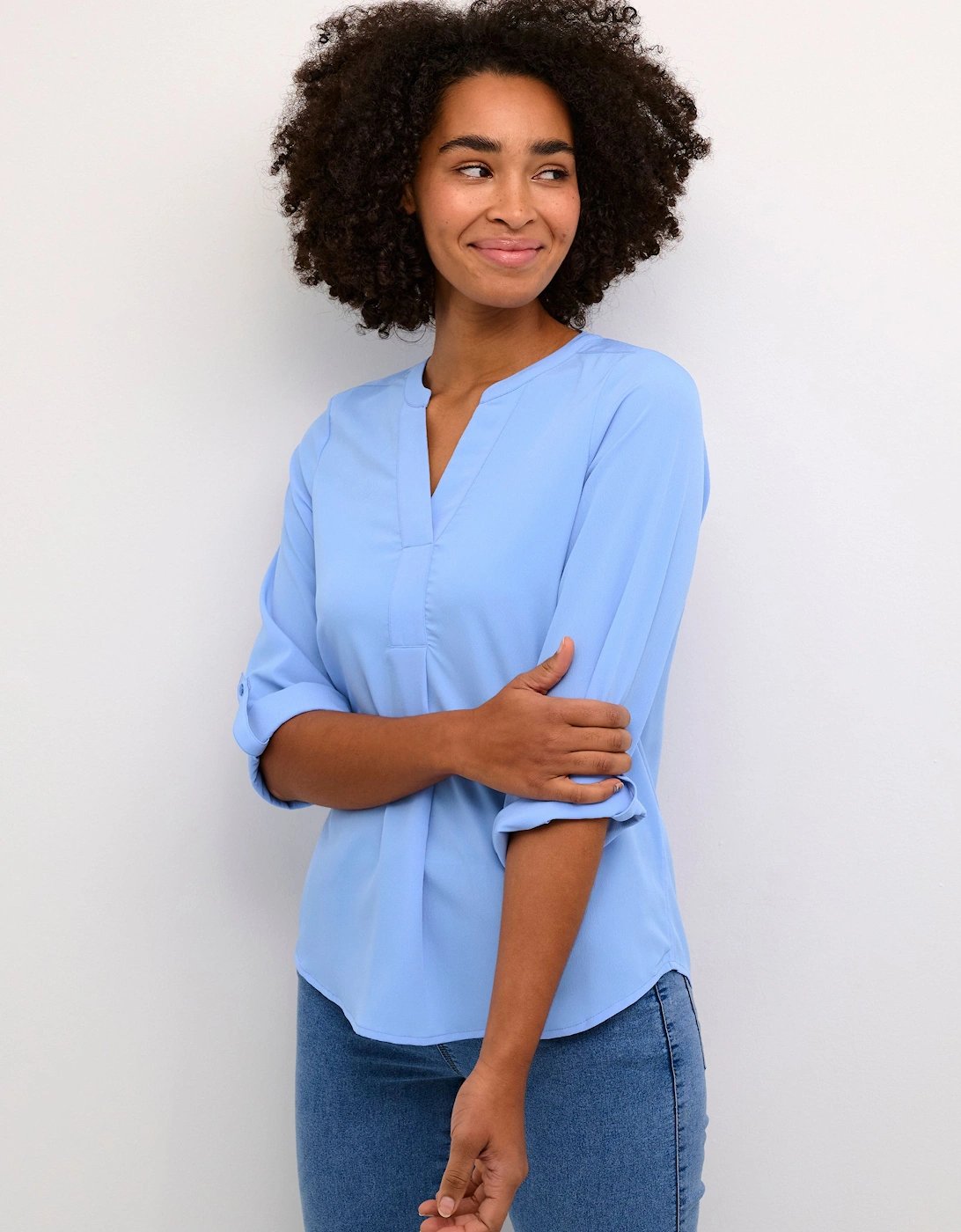Mia 3/4 Sleeve V-Notch Neck Blouse Plain, 2 of 1
