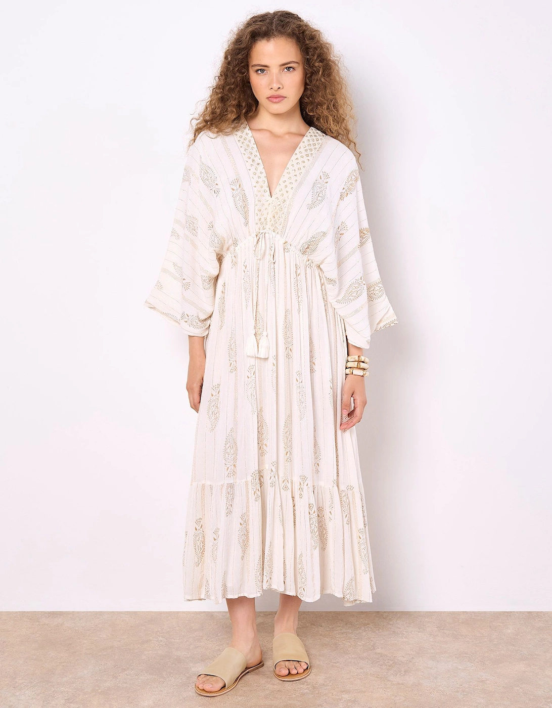 Gold Shimmer Paisley Midi Dress, 2 of 1