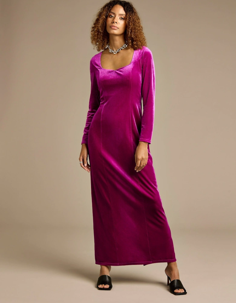 Mary Stretch Velvet Magenta Maxi Dress