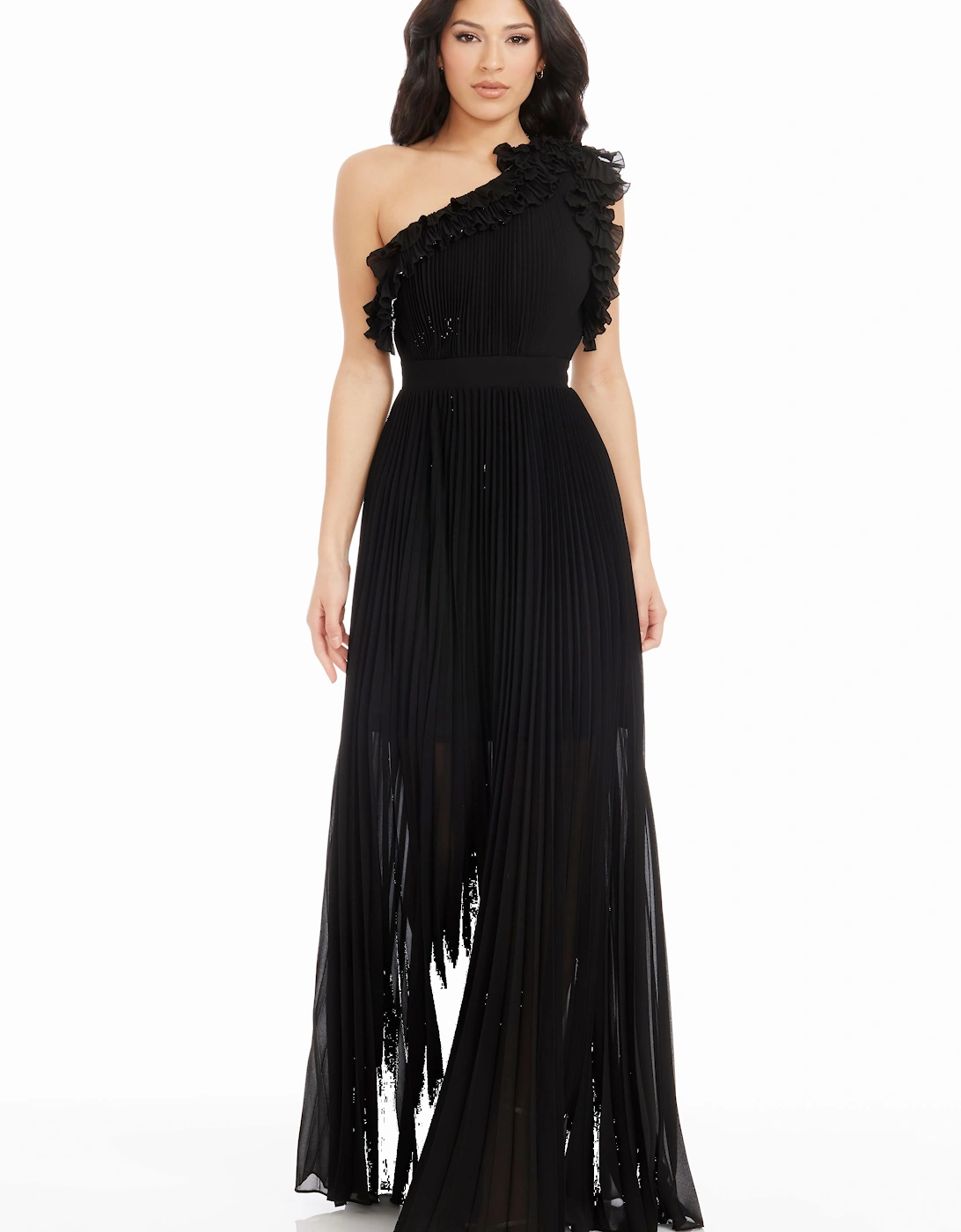 Vida One Shoulder Ruffle Neckline Gown Plain, 2 of 1