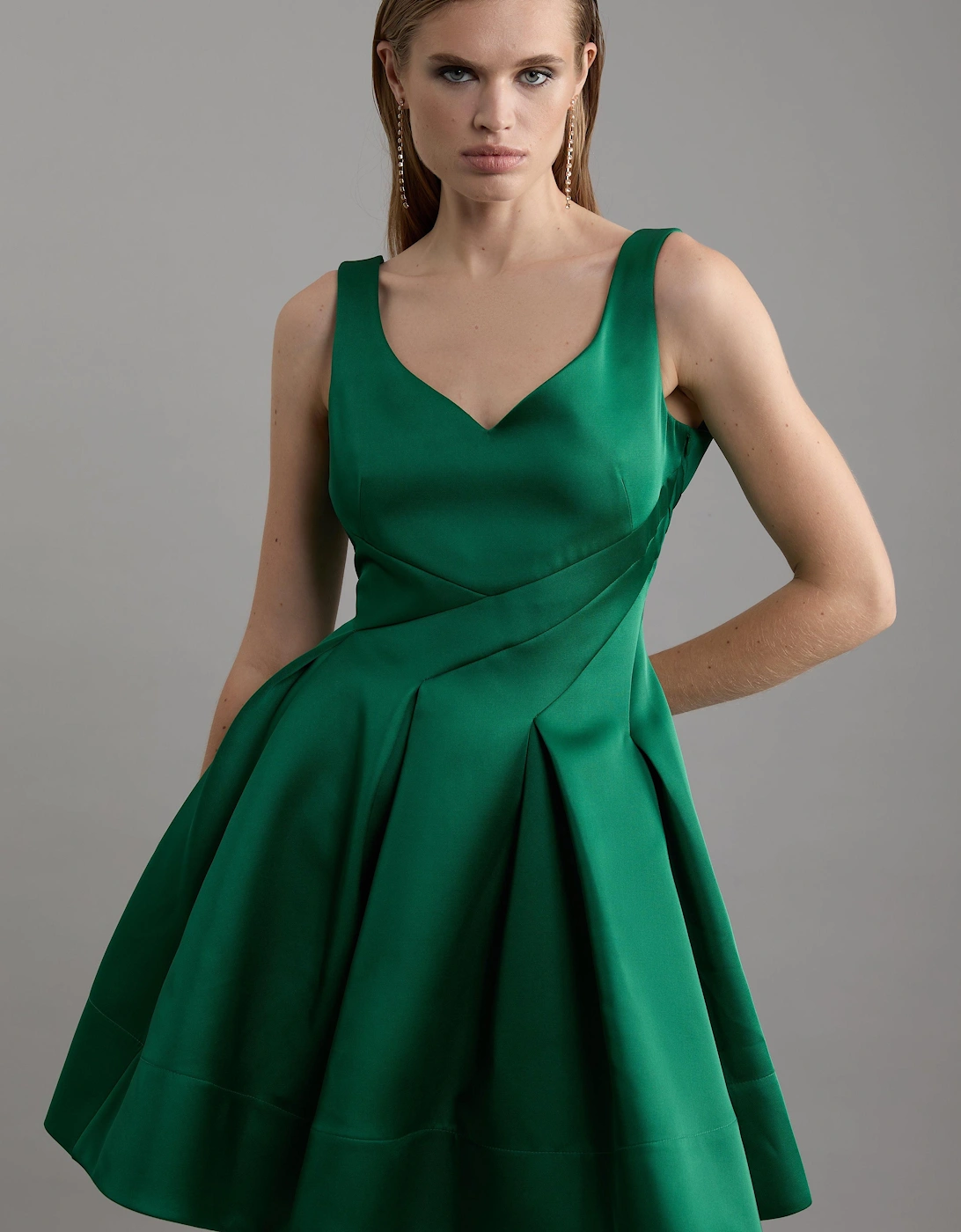Structured Viscose Satin Tailored Prom Mini Dress, 2 of 1