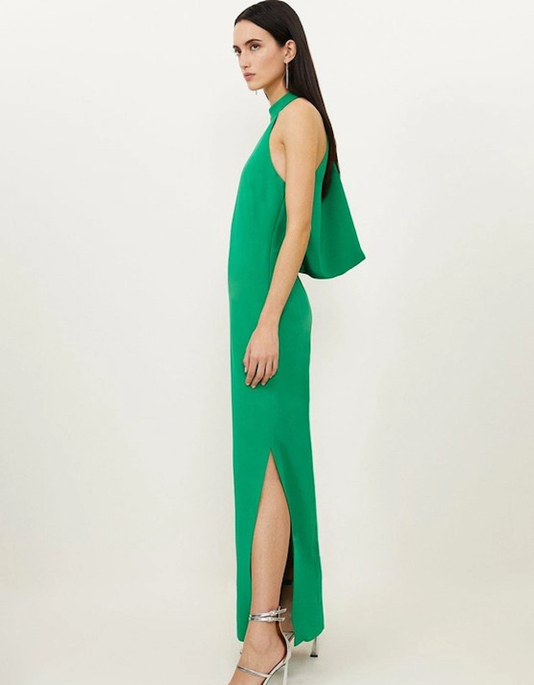 Fluid Tailored Halterneck Open Back Maxi Dress