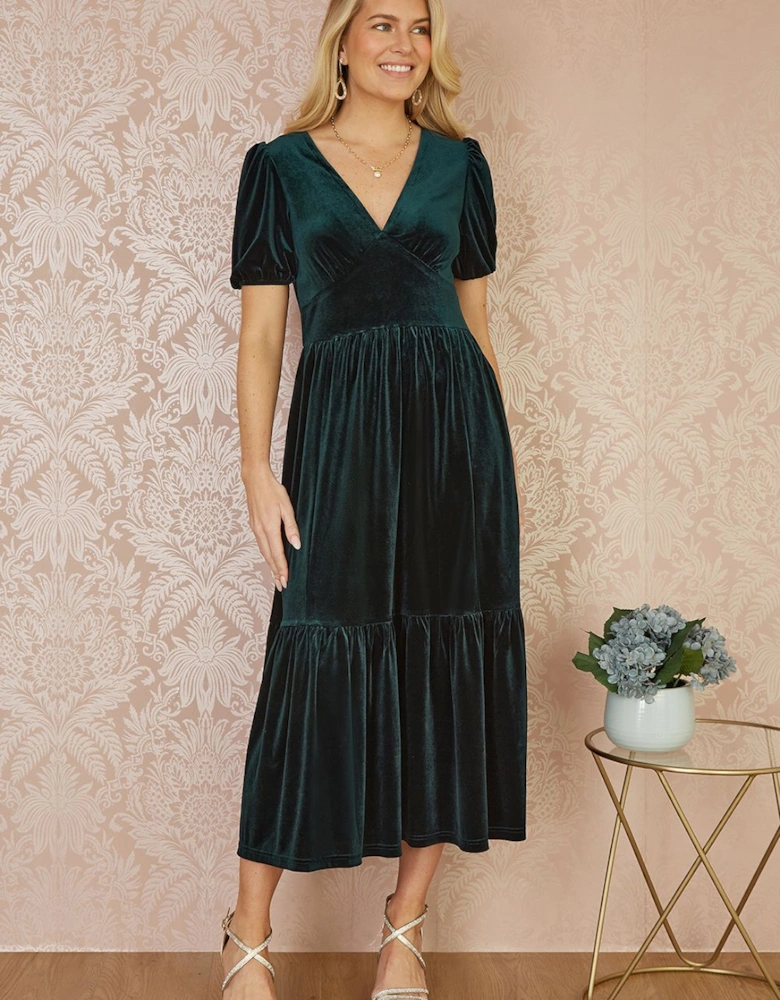 Green Velvet Midi Dress