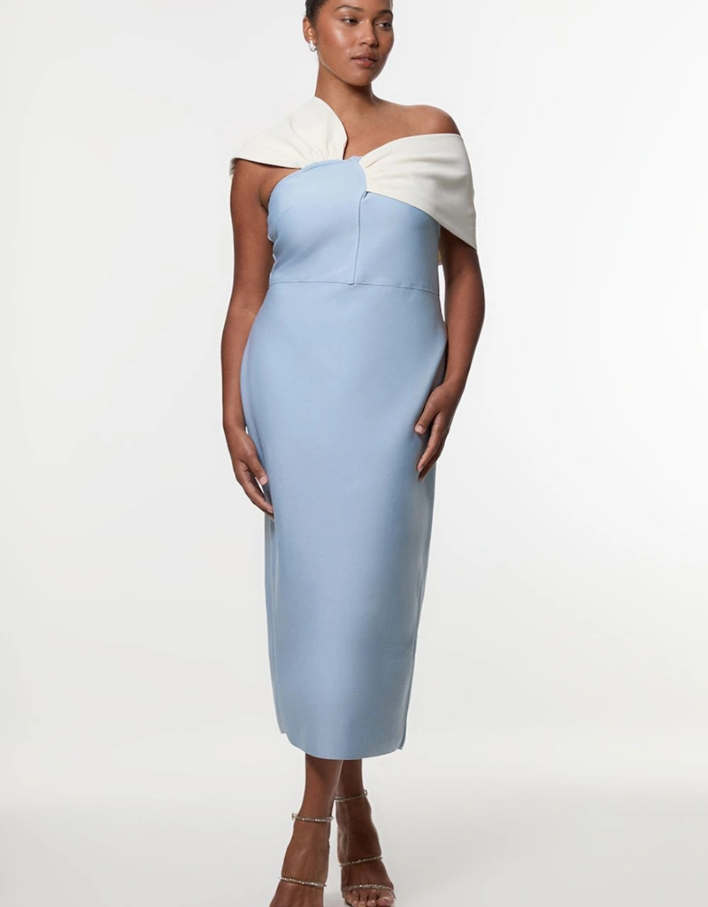 Plus Size Figure Form Bandage Knit Asymmetric Strap Midi Dress