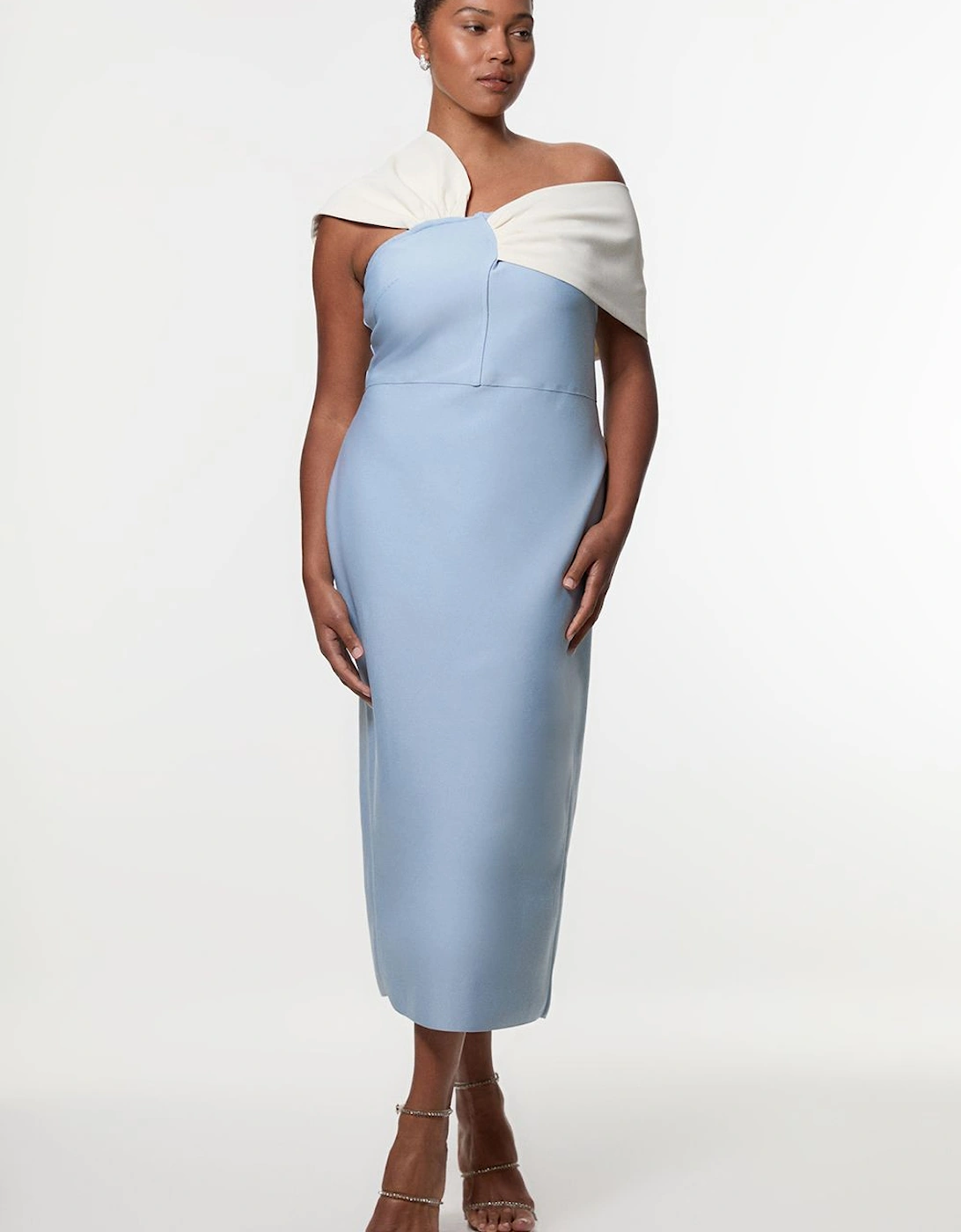 Plus Size Figure Form Bandage Knit Asymmetric Strap Midi Dress, 2 of 1