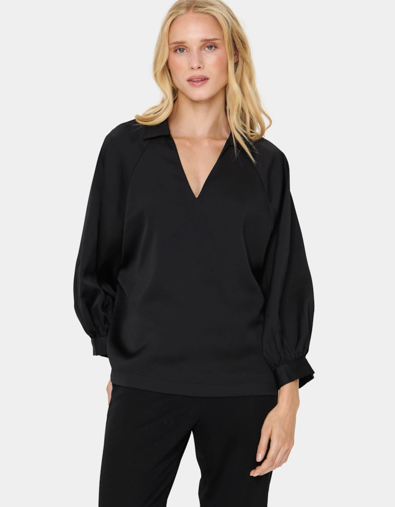HandianiSZ Johnny Collar Satin Blouse
