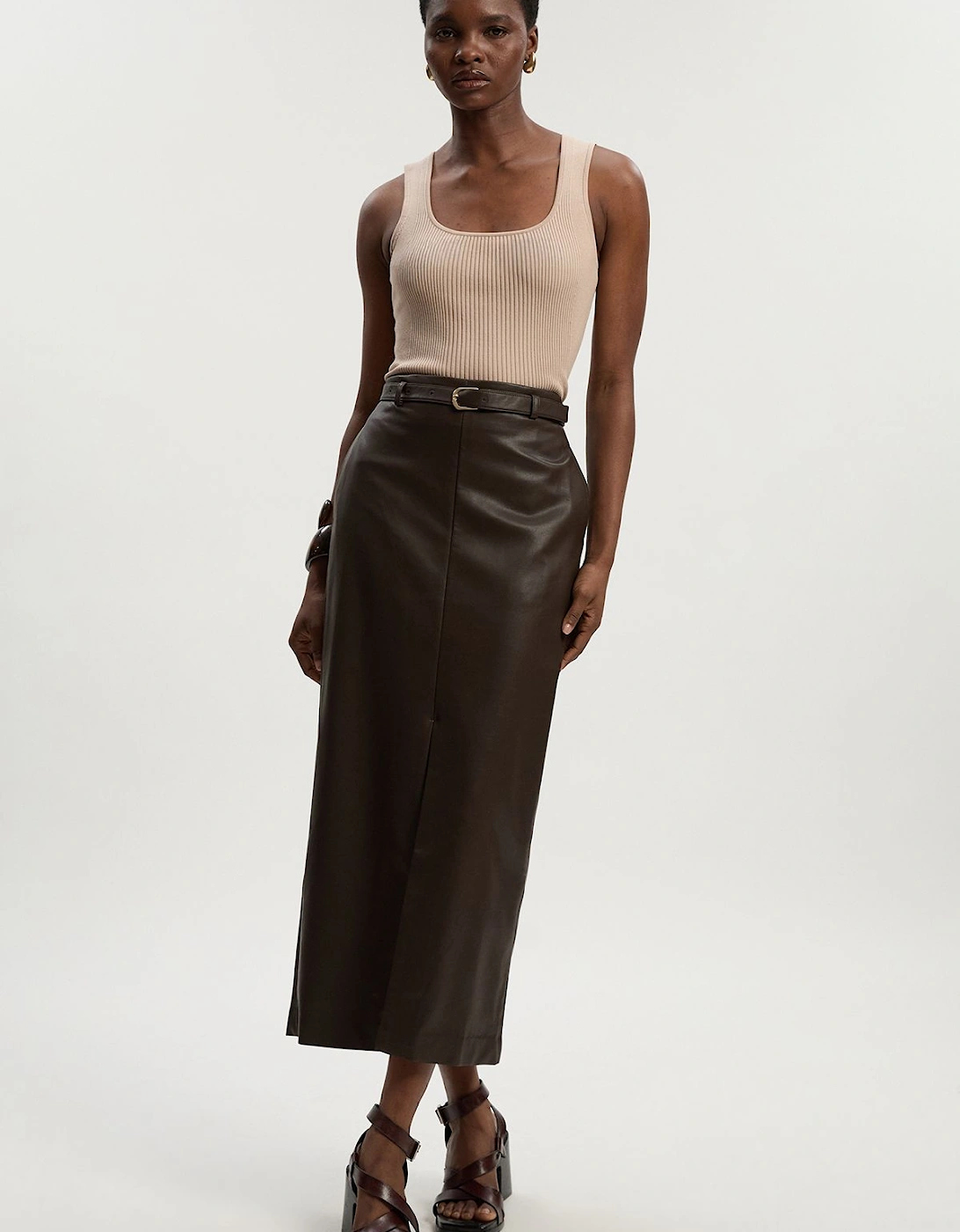 Faux Leather Tailored Midi Pencil Skirt, 2 of 1