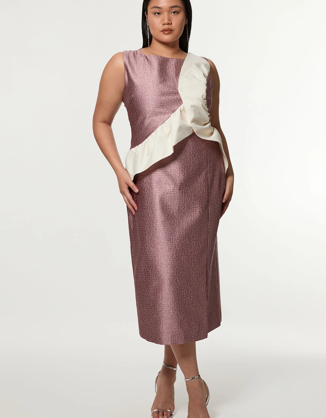 Plus Size Textured Tailored Contrast Taffeta Ruffle Maxi Dress, 2 of 1