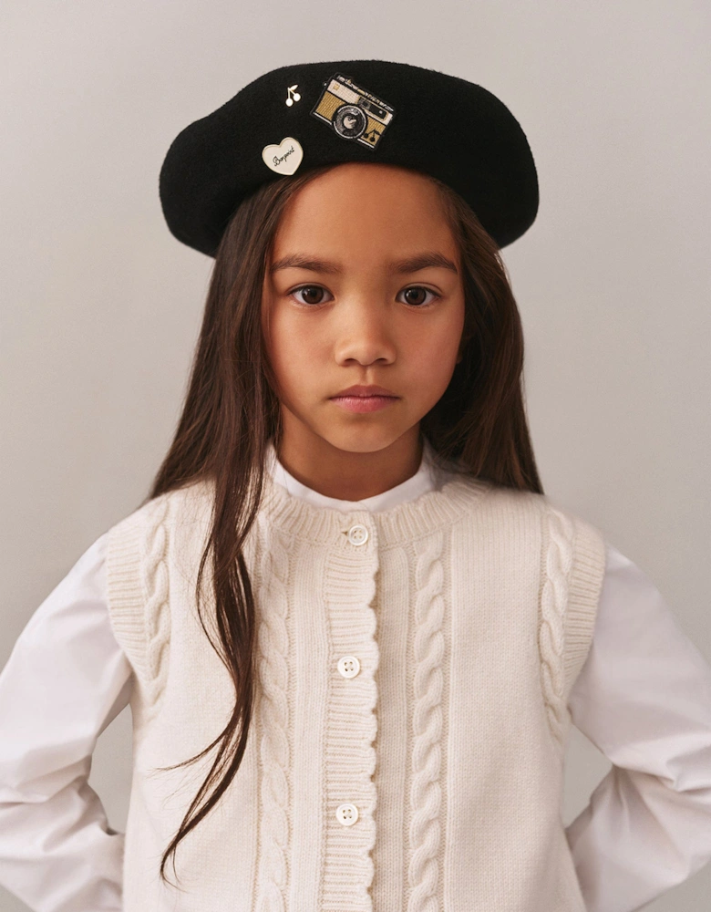 Girls Wool Tekla Beret in Black