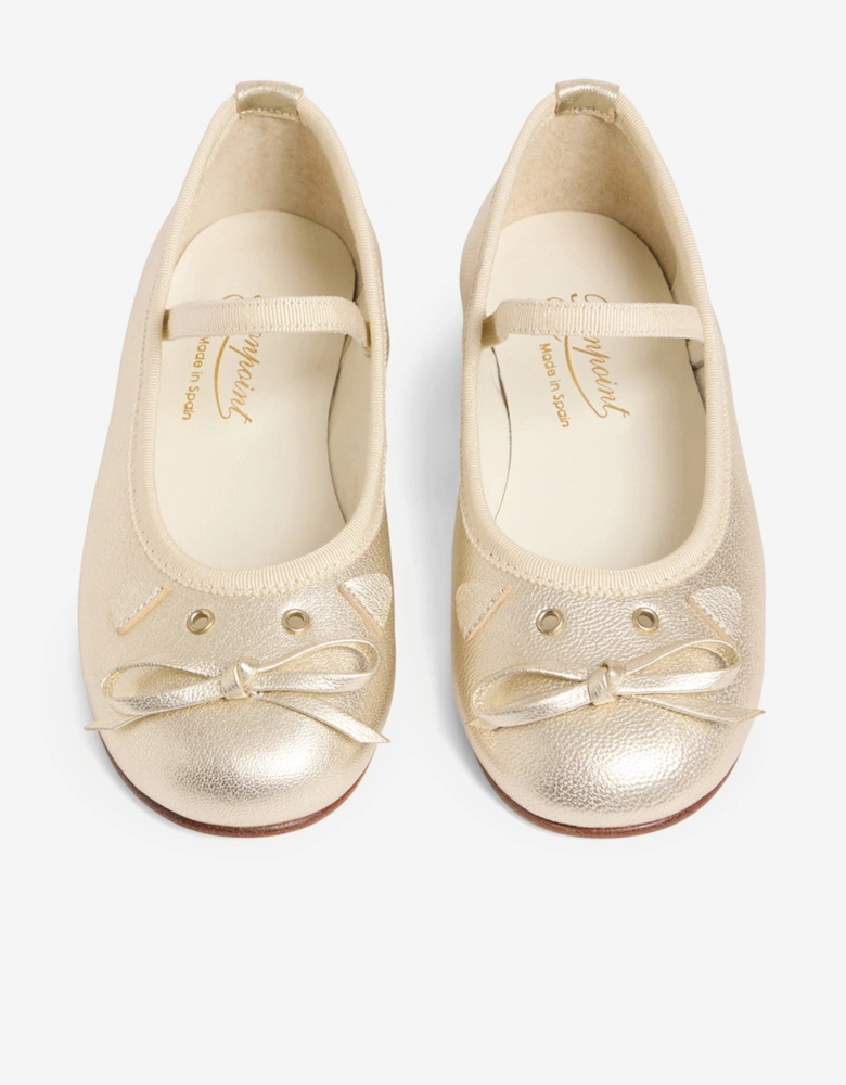 Girls Leather Joie Ballerinas in Gold