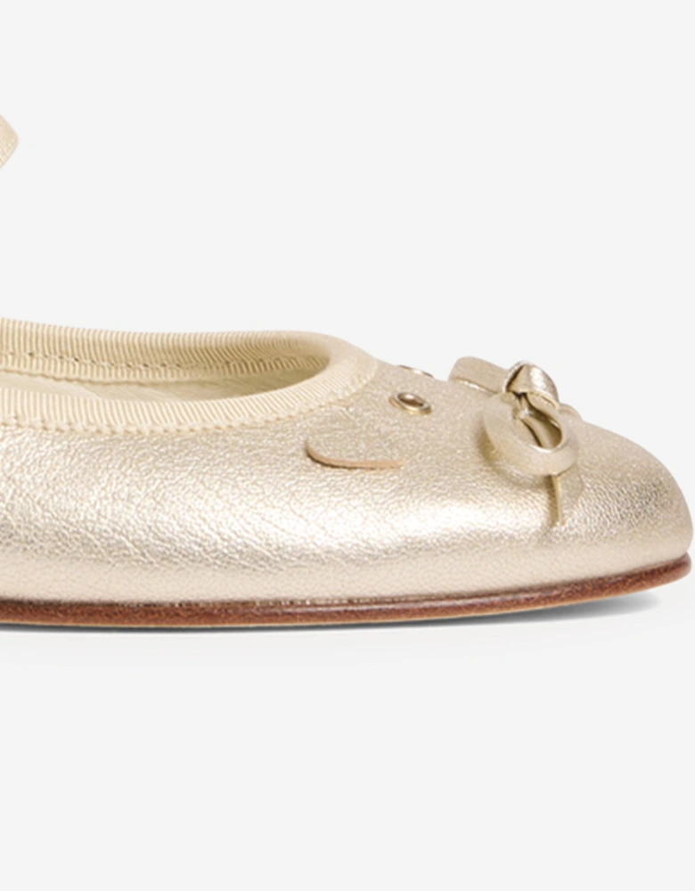 Girls Leather Joie Ballerinas in Gold