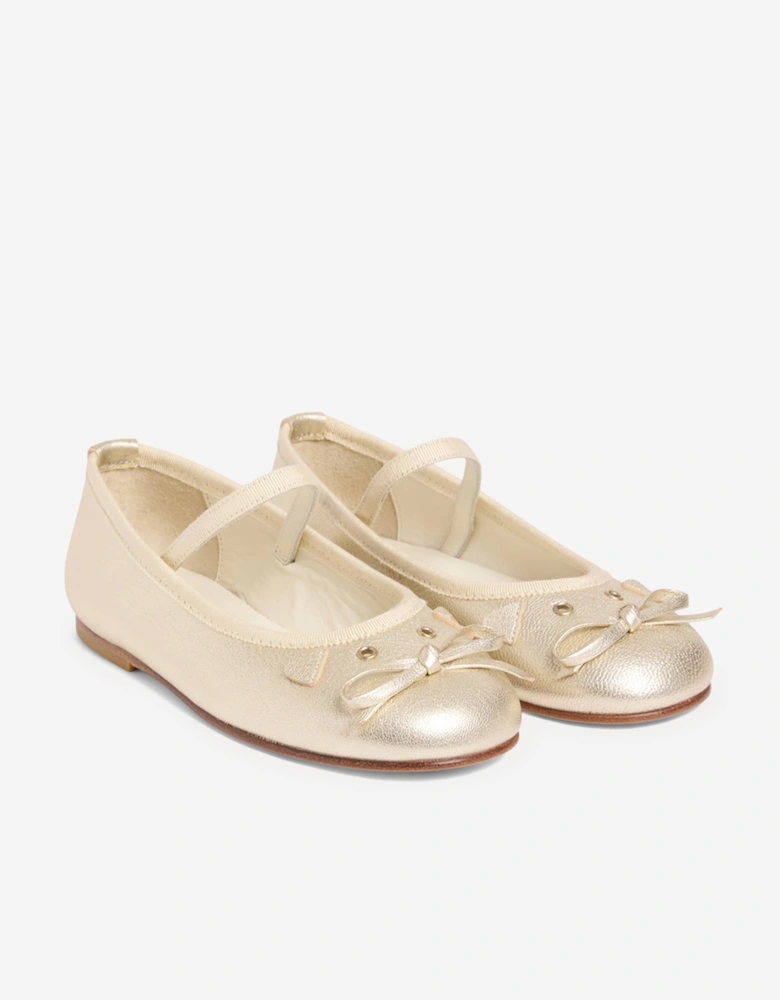 Girls Leather Joie Ballerinas in Gold