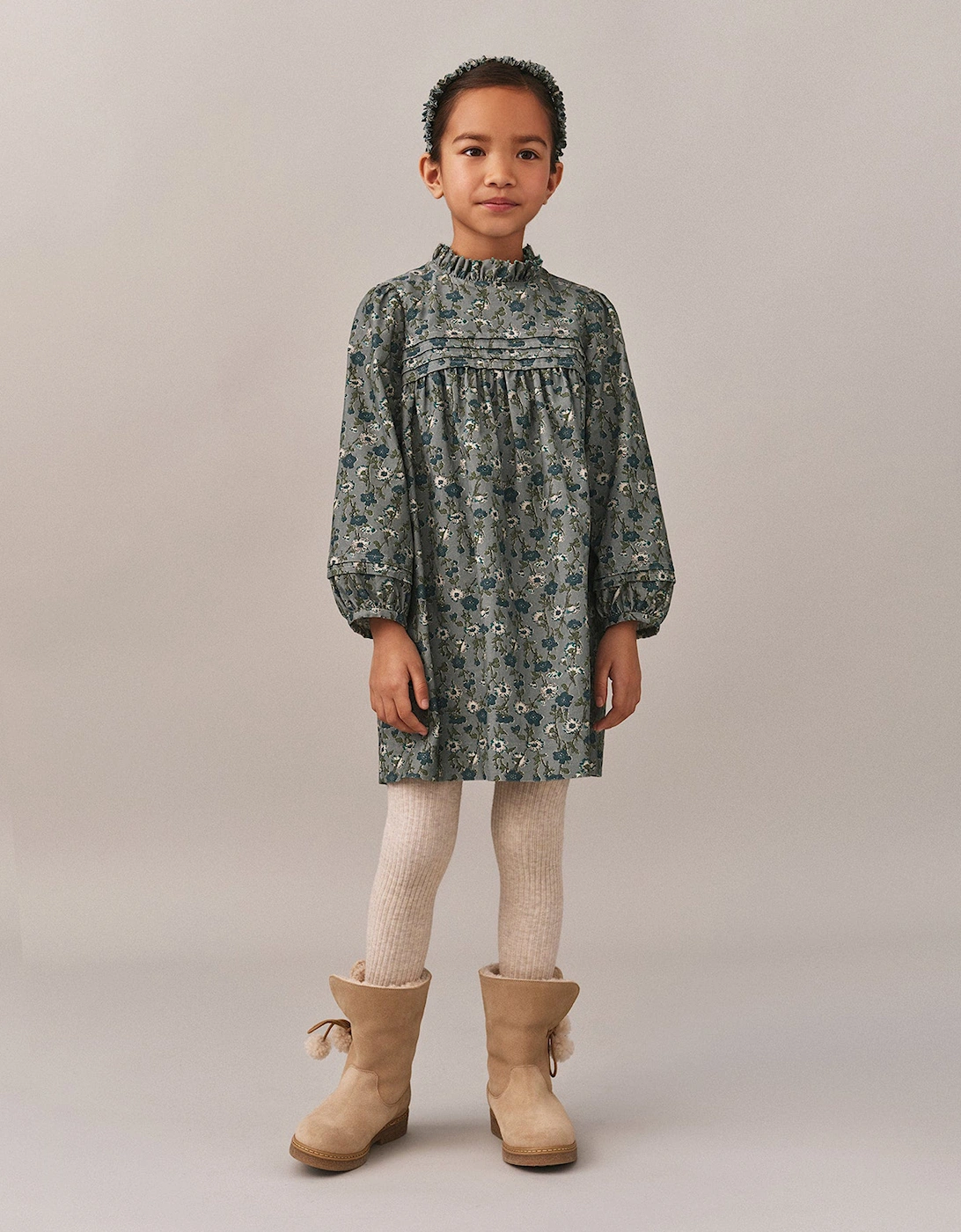 Girls Floral Topaz Dress in Green