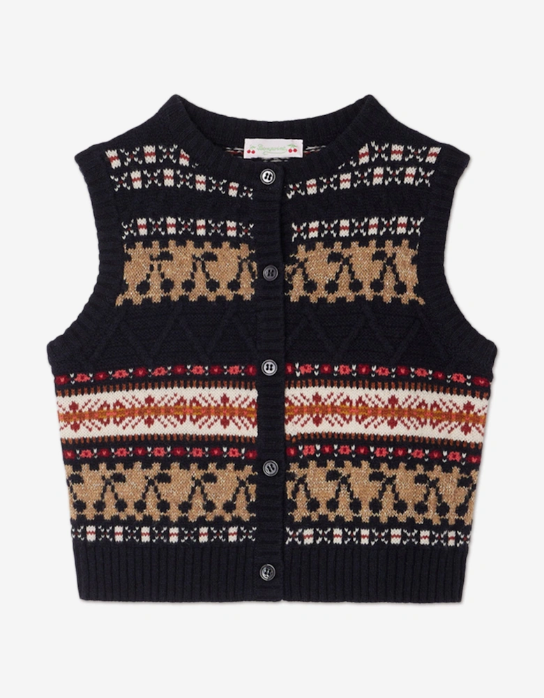 Girls Janou Wool Knit Vest in Navy