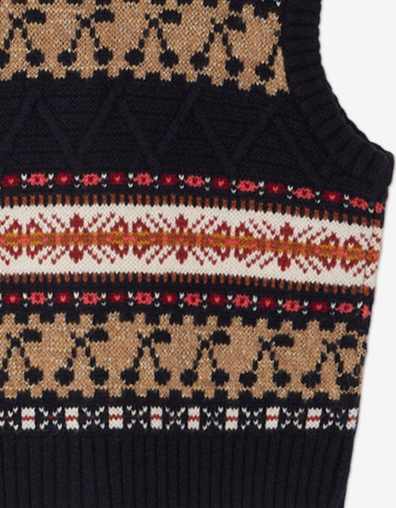 Girls Janou Wool Knit Vest in Navy