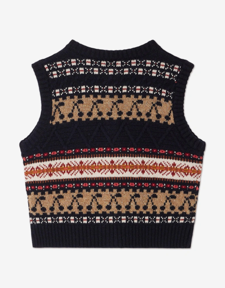 Girls Janou Wool Knit Vest in Navy